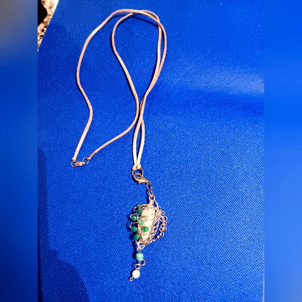 Silver Copper Wire Amazonite Pendant Necklace - image 4